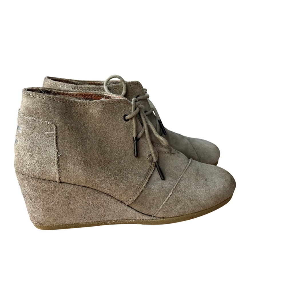 TOMS Womens Desert Wedge Taupe Suede Lace Up Ankle Booties‎ Size 8.5